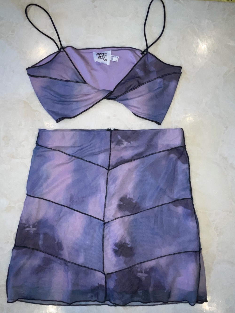 Princess Polly Purple Tie-Dye Mesh Skirt Set